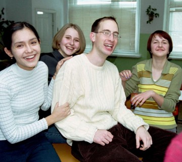 Peace corps volunteer mike ste (center) of denver university, usa, teaches english at stiks school, it is the first in kazakhstan state school with paid education, its 196 pupils learn economics, comp...