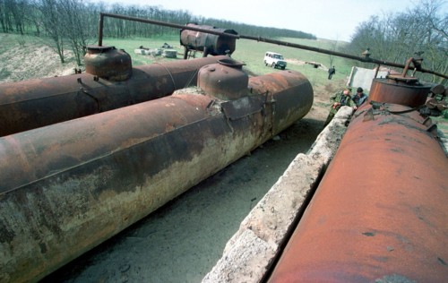 stavropol territory, russia, april 12, one of the illegal mini-refineries near chechnya (in pic), the law enforcement bodies regulaly find mini- refineries in the territory of kursky region that are m...