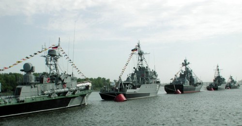 Warships of the caspian flotillia stand in formation on the volga river, astrakhan, russia, july 29, warships of the caspian flotillia stand in formation on the volga river during the festivities to m...
