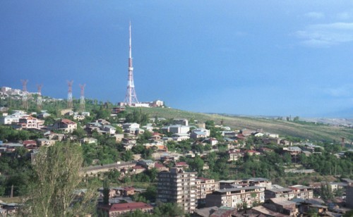 A view of yerevan and the tv tower, armenia, 2001.