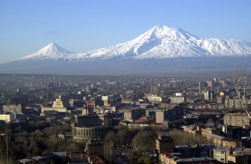 Yerevan and mt, ararat in background, armenia, 2002 .