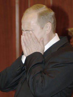 Moscow, russia, october 26, 2002, president vladimir putin after having received the news of the hostages release.