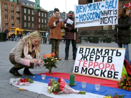Copenhagen, denmark, october 29, 2002: demonstrators in downtown copenhagen on tuesday protest against the reluctance of danish government officials to do anything about the so-called world chechen co...