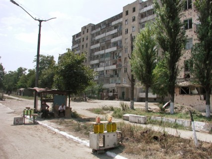 Chechnya, russia, summer 2002, grozny, the illegally produced petrol (in pic) is widely on sale on the streets of the town.