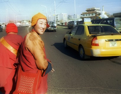 Mongolia, november 20 2002: khuvaraki - the students of a mongolian buddhist school pictured in a street of the city of ulan-bator, the capital of mongolia, (photo zorikto dagbayev).