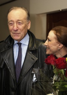 Moscow, russia, november 25 2002: composer rodion schedrin and his wife maya plesetskaya (r) smile following the press-conference over the international music festival 'rodion schedrin, self-portrait'...