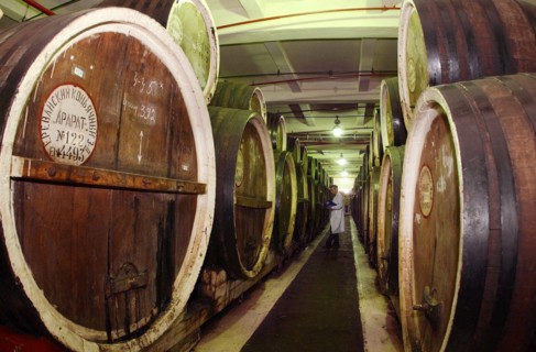 Ararat' cognac factory in yerevan, barrels of cognac in storage, 2000.