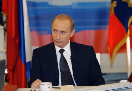 Moscow, russia, december 19, 2002, russian president vladimir putin pictured during his live tv- and radio dialogue with russians, the dialogue was broadcast live by the first tv channel, the russia t...