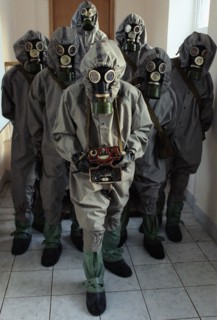 Moscow,russia, january 17 2003: cadets of the second moscow school of the ministry for emergency situations pictured during civil defence training, most school pupils are orphans or children from unha...