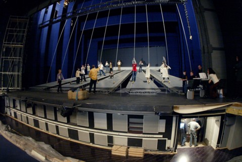Moscow, russia, january 25 2003: a rehearsal of the nord-ost musical on the stage of the reconstructed building of the dubrovka theatre whose official opening took place on saturday, the performance o...
