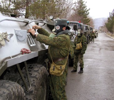 Tajikistan, february 18, 2002, servicemen pictured during the military exercises of the russian 201st division, held on the 'lyaur' training range in the south of tajikistan, units of a separate batal...