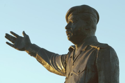 Baghdad, iraq 2/03: statue of iraqi president saddam hussein in city center.