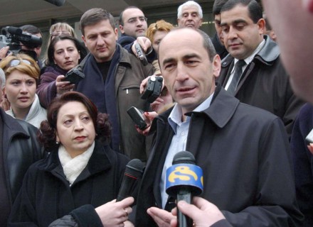The incumbent armenian president robert kocharyan pictured with his wife bella kocharyan at a polling station as the presidential election was held in armenia on wednesday, yerevan, armenia, march 5, ...