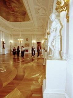 The throne hall of the gatchina palace (in picture) a favourite palace of the russian emperors will be opened for visitors to the summer season after the reconstruction.