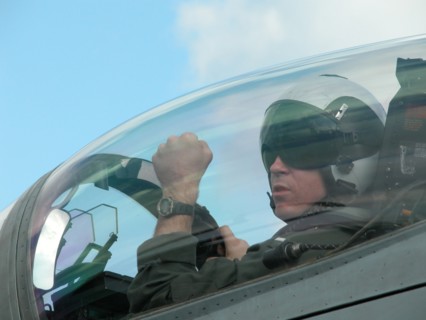 Caption: tas13: mediterranean sea, uss theodore roosevelt, march 22, 2003, pilot of a fa18 hornet fighter seen in the cockpit after returning on board of the theodore roosevelt aircraft carrier from t...