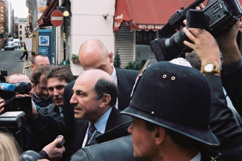 Russian business magnate boris berezovsky (c) answering journalists questions outside london's bow street magistrates court where hearing on his extradition and the extradition of yuli dubov took plac...