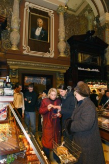 Shoppers return to the famous yeliseyevsky gourmet supermarket which reopened after renovations in central moscow on saturday, november 29, 2003.