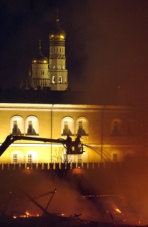 April 2004: devastating fire at central manezh exhibition hall, moscow, russia.