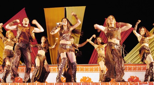Ruslana, ukrainian pop singer, who won the 2004 eurovision song contest, in concert kiev, ukraine, 7/04.