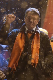 Ukraine election 2004, viktor yushchenko at a rally, yushchenko and his supporters do not accept the results of the election according to which viktor yanukovich has become a president-elect, the oppo...