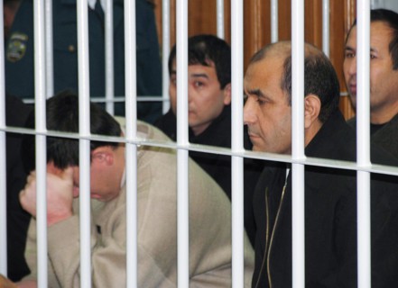 Tashkent, uzbekistan, rebels involved in mass disturbances in andizhan in may, 2005 appear in the supreme court of uzbekistan, the court found them guilty of terrorism, an attempted coup d'etat and un...