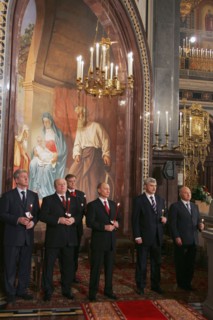 Sergei sobyanin, head of the presidential administration, russian prime minister mikhail fradkov, vladimir yakunin, president of the russian railways jsc, russian president vladimir putin, georgy polt...
