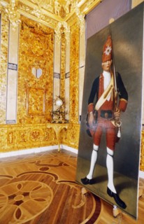 The restored panel #9 of the amber room in the catherine palace at tsarskoye selo in the st, petersburg region of russia, 2000.