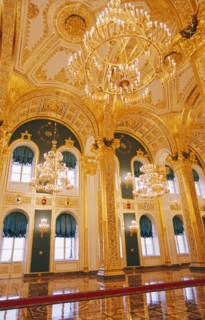 Interior of st, andrew's hall of the grand kremlin palace, president putin was inaugurated, moscow, russia, 2000.