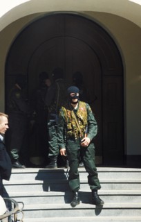 Moscow, russia, may 11, 2000, masked tax police officers during searches of the offices of the media-most holding company, may 31, 2000, moscow, russia, the searches are part of the investigation of v...