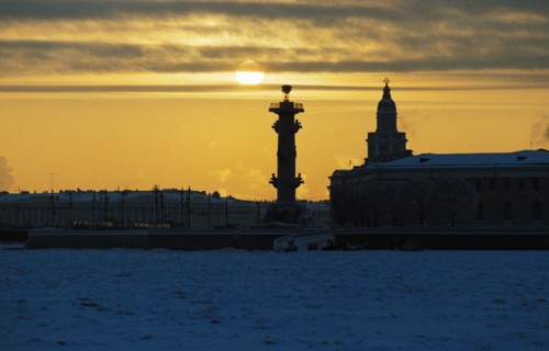 The vasilievsky island spit at dawn, st, petersburg, russia, 1990s.