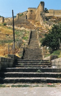 Stairs leading up to narym kala fortress (beautiful fortress) in the ancient city of derbent, dagestan.
