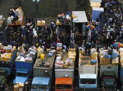 The market in luzhniki stadium is one of moscow's biggest, 1990s.