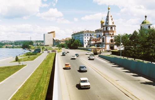 The angara river embankment in irkutsk, siberia, russia, august 1998.