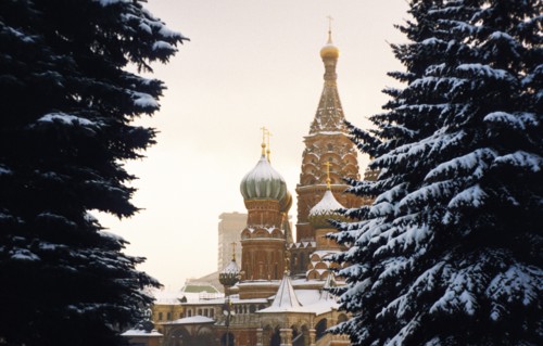 St, basil's cathedral in the evening, in winter, 1990s.