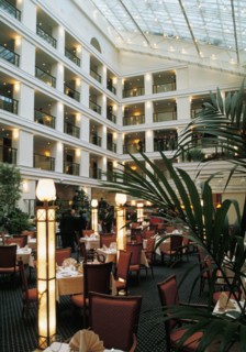 Restaurant of the newly opened aurora-mariott hotel, it's the third mariott hotel in moscow, january 1999.