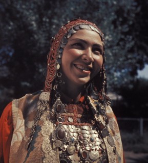 A girl in traditional bashkir costume, 1990s.