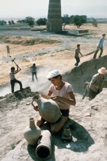 Excavation of the ancient town of burana and it's tower in kirghizia, 1984.