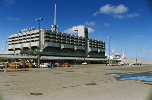 The arrivals and departures building of leningrad seaport, ussr, 1989.