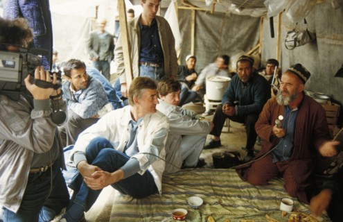 Opposition members being interviewed by tass correspondents in dushanbe, tajikistan, may 1992.