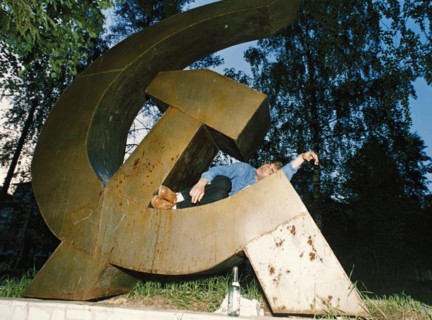 A drunk passed out on a hammer and cycle during the white nights where the missile testing grounds are located in the archangelsk region, 1994.