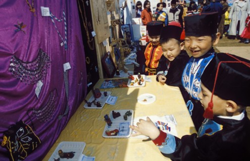 Young kalmyk boys at an ethnographic festival in the village of tsagan-aman (white gate) that marked the beginning of an expedition named 'tracing the great silk road' headed by fyodor konyukhov, kalm...