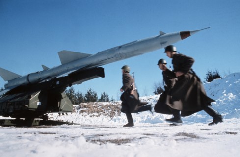 Soviet sa-2 (sam-2) surface-to-air missile during military exercises, 1980s.