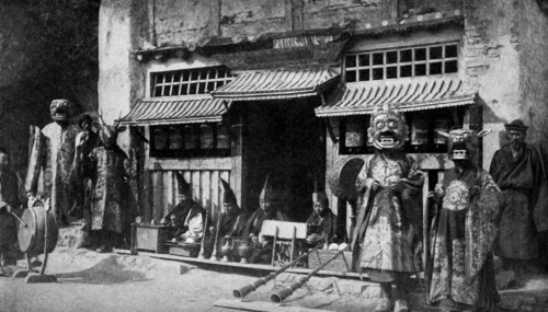 Historical Geography. 1900. India. Masked Lamas costumed for the devil dance, a religious observance sometimes lasting three days