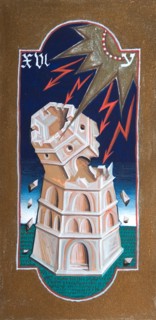 Creative illustration Middle Age in tarots. The tower.