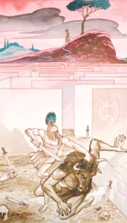 Creative illustration serial Magic. Mithology Theseus Ariadne and the Minotaur