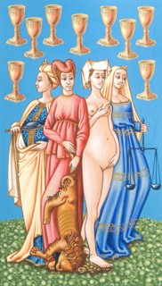 Creative illustration Middle Age in tarots. The age of Women.