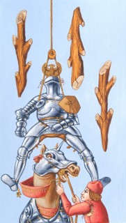 Creative illustration Middle Age in tarots. The knight in armor.