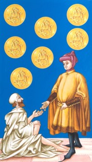 Creative illustration Middle Age in tarots. Generosity of the prodigal
