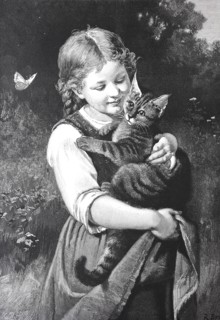 A Small Girl Hugging His Cat In The Garden
