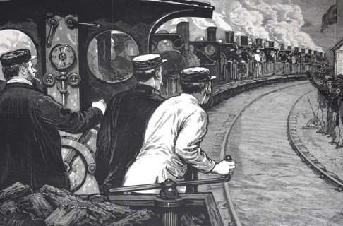 The Stephenson Centenary Celebration At Newcastle-On-Tyne. Procession Of Locomotives Paasing The House At Wylam